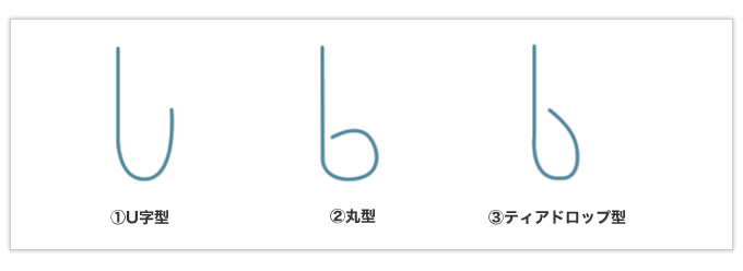 線径に対して内径のRが大きく、フック部分がU字形状の線材曲げ加工品